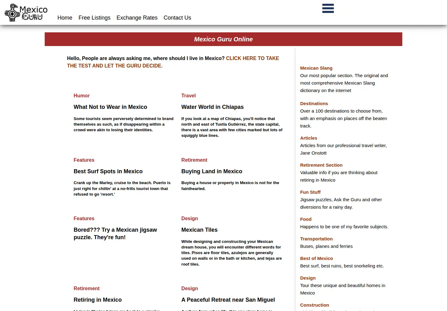 Captured homepage of mexicoguru.com in the current scan