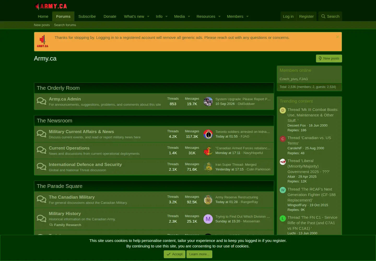 Captured homepage of army.ca in the current scan