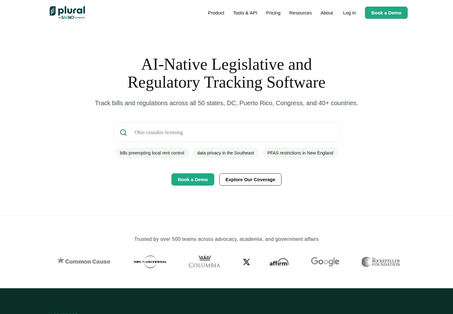 Captured homepage of pluralpolicy.com in the current scan