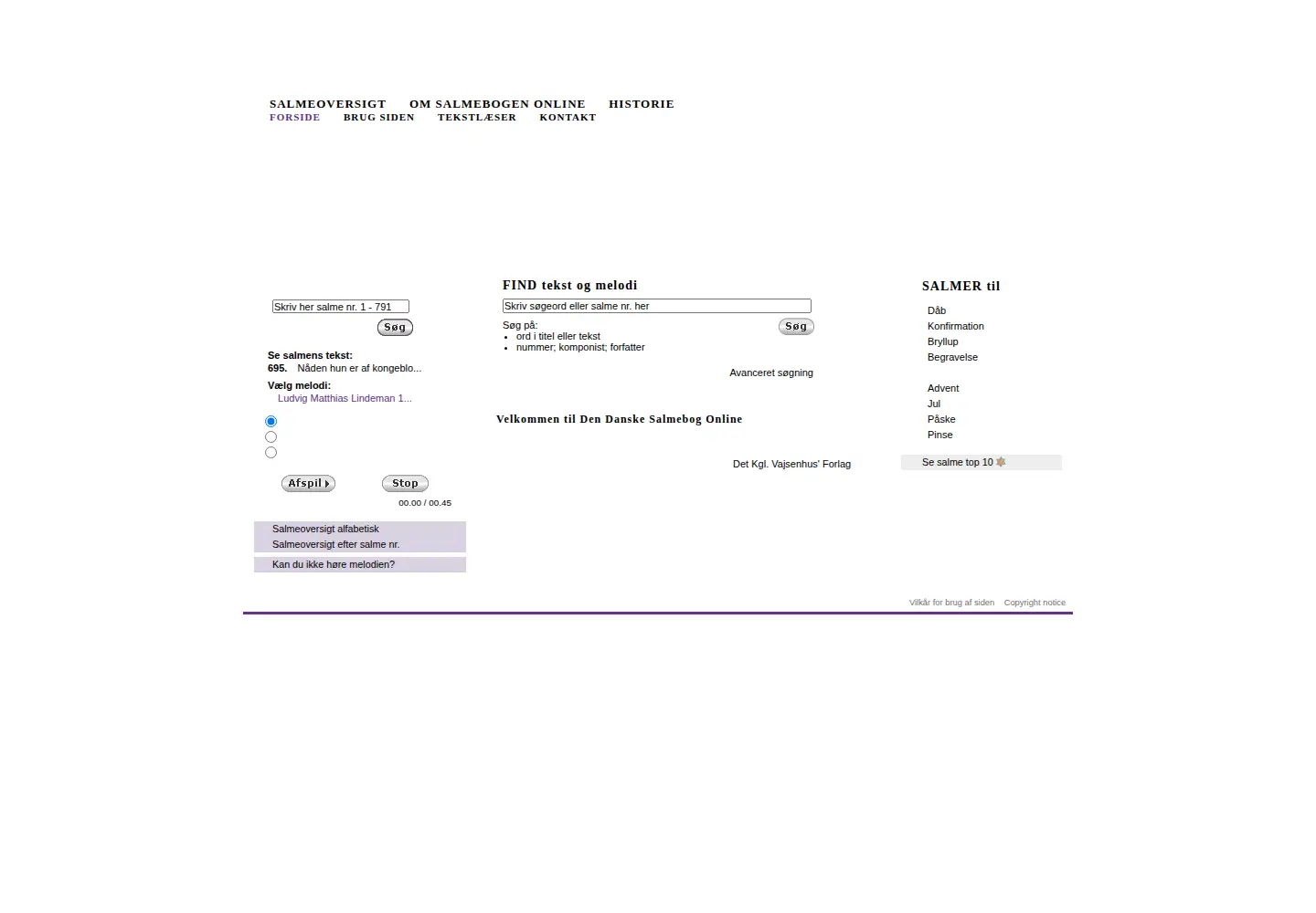 Screenshot of dendanskesalmebogonline.dk