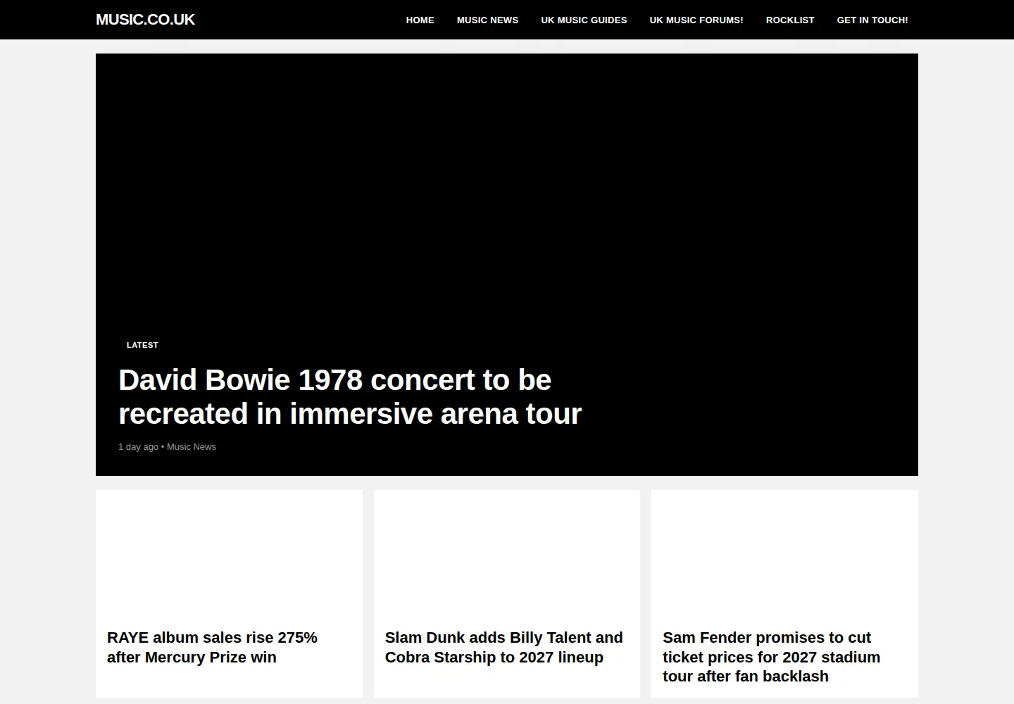 Captured homepage of music.co.uk in the current scan