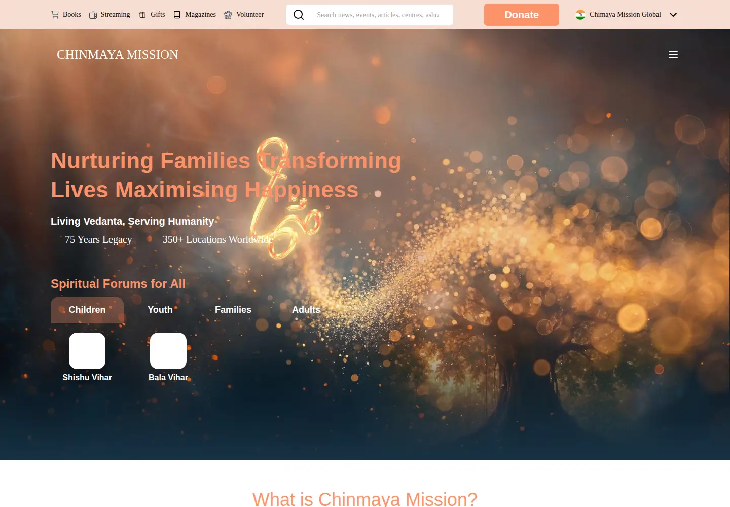 Captured homepage of chinmayamission.com in the current scan