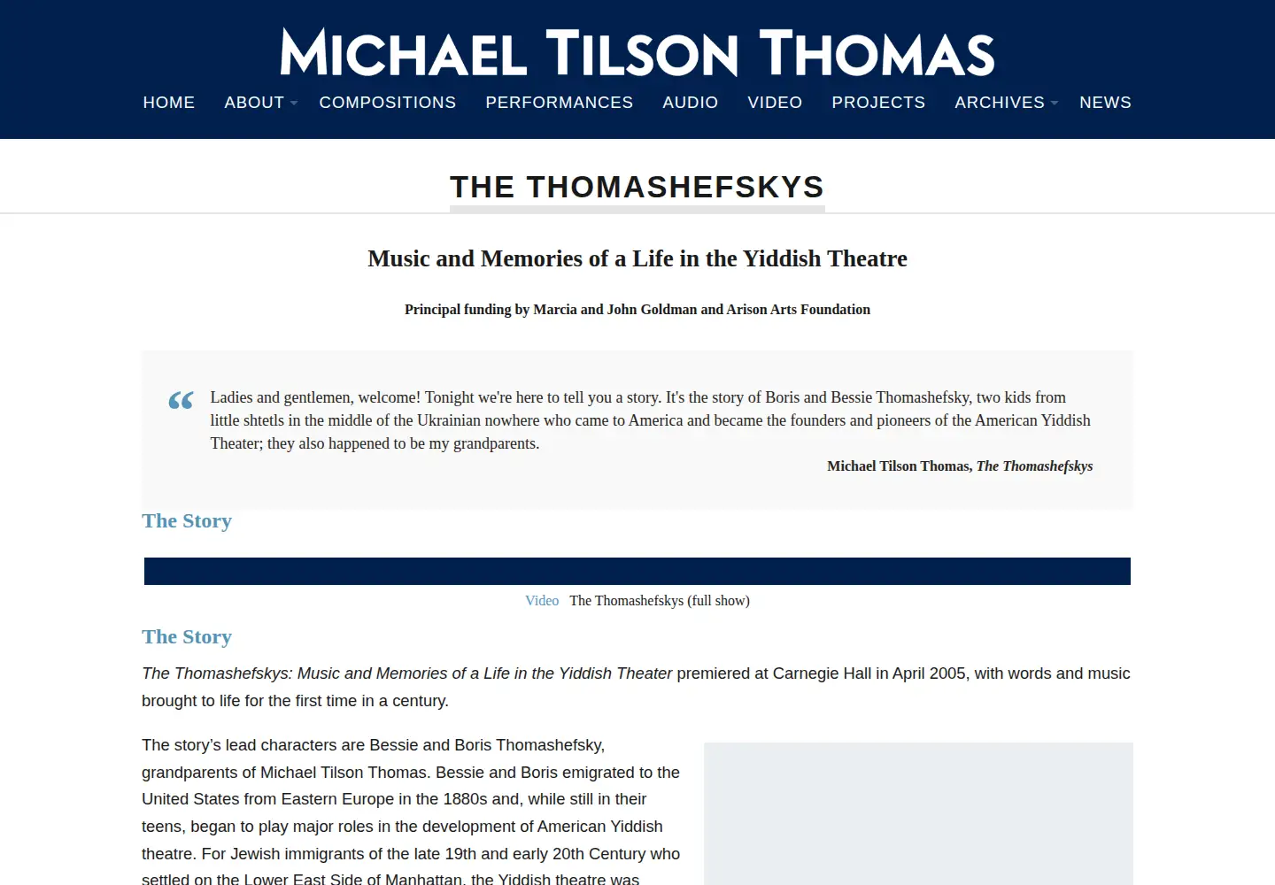 Screenshot of thomashefsky.org