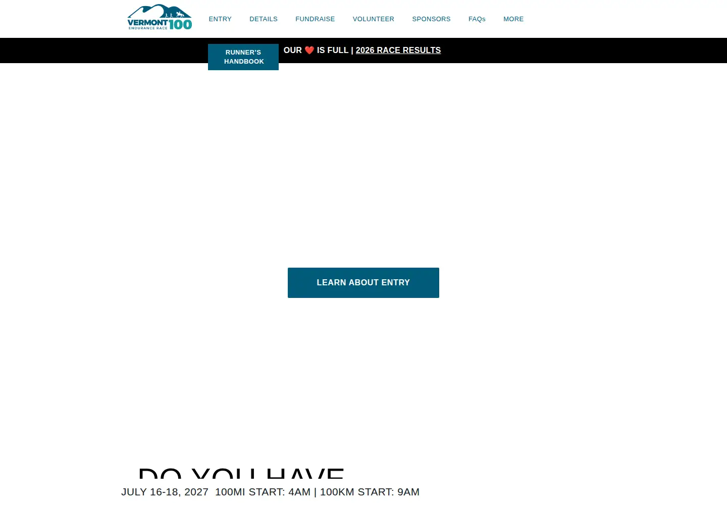 Captured homepage of vermont100.com in the current scan