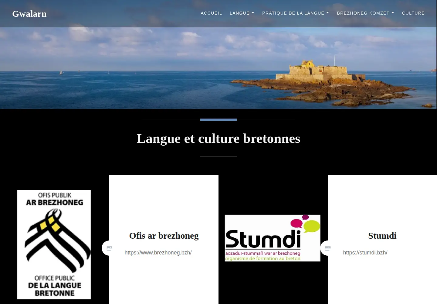 Captured homepage of gwalarn.org in the current scan