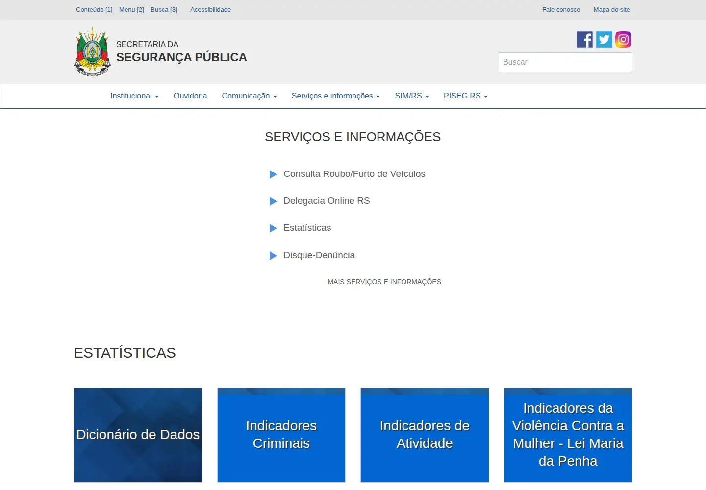 Captured homepage of ssp.rs.gov.br in the current scan