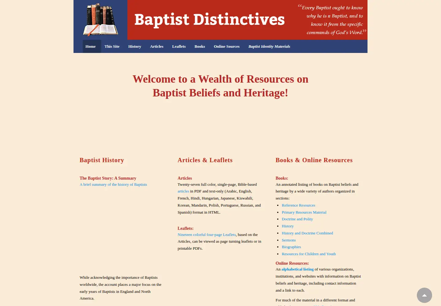 Screenshot of baptistdistinctives.org