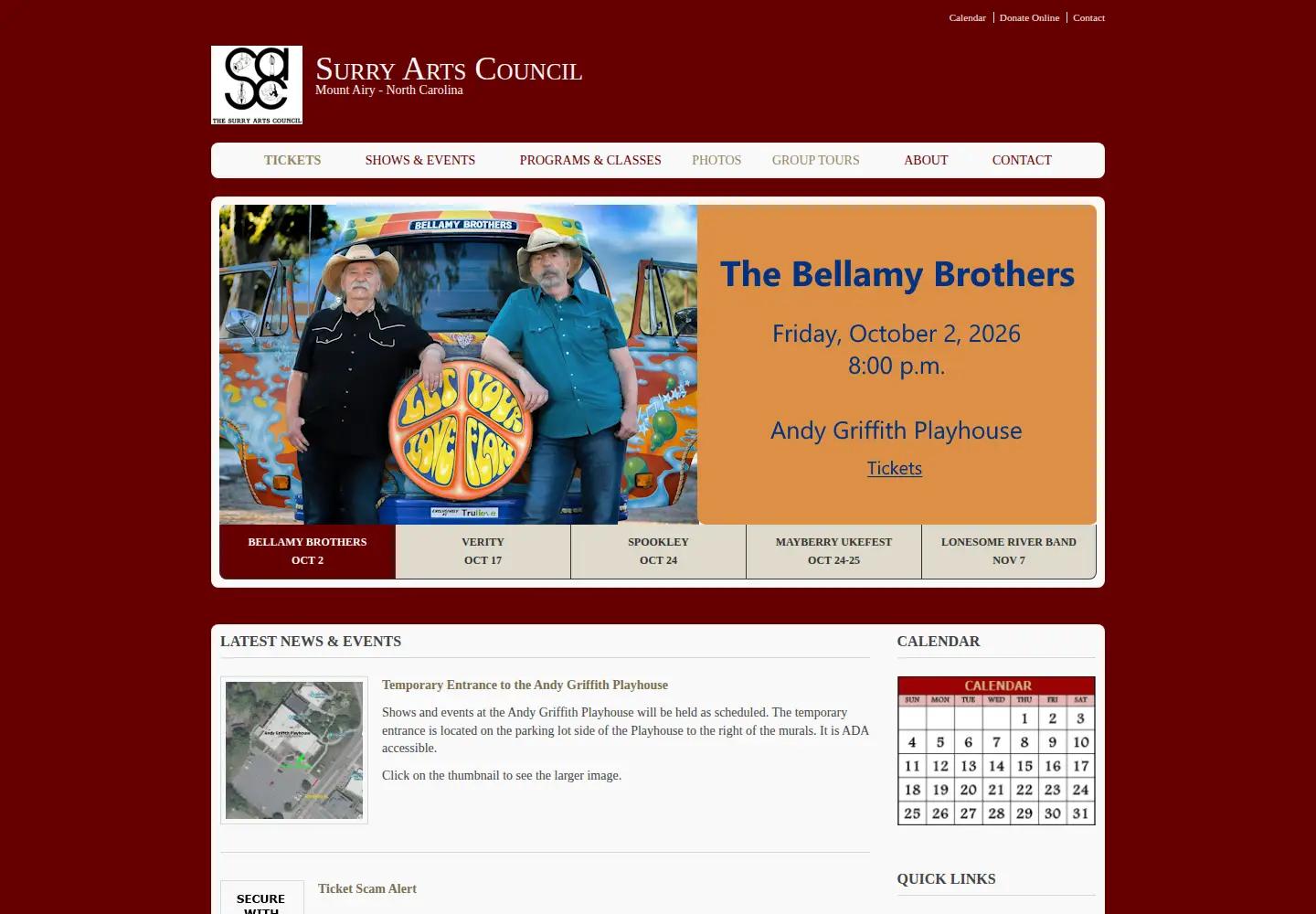 Captured homepage of surryarts.org in the current scan