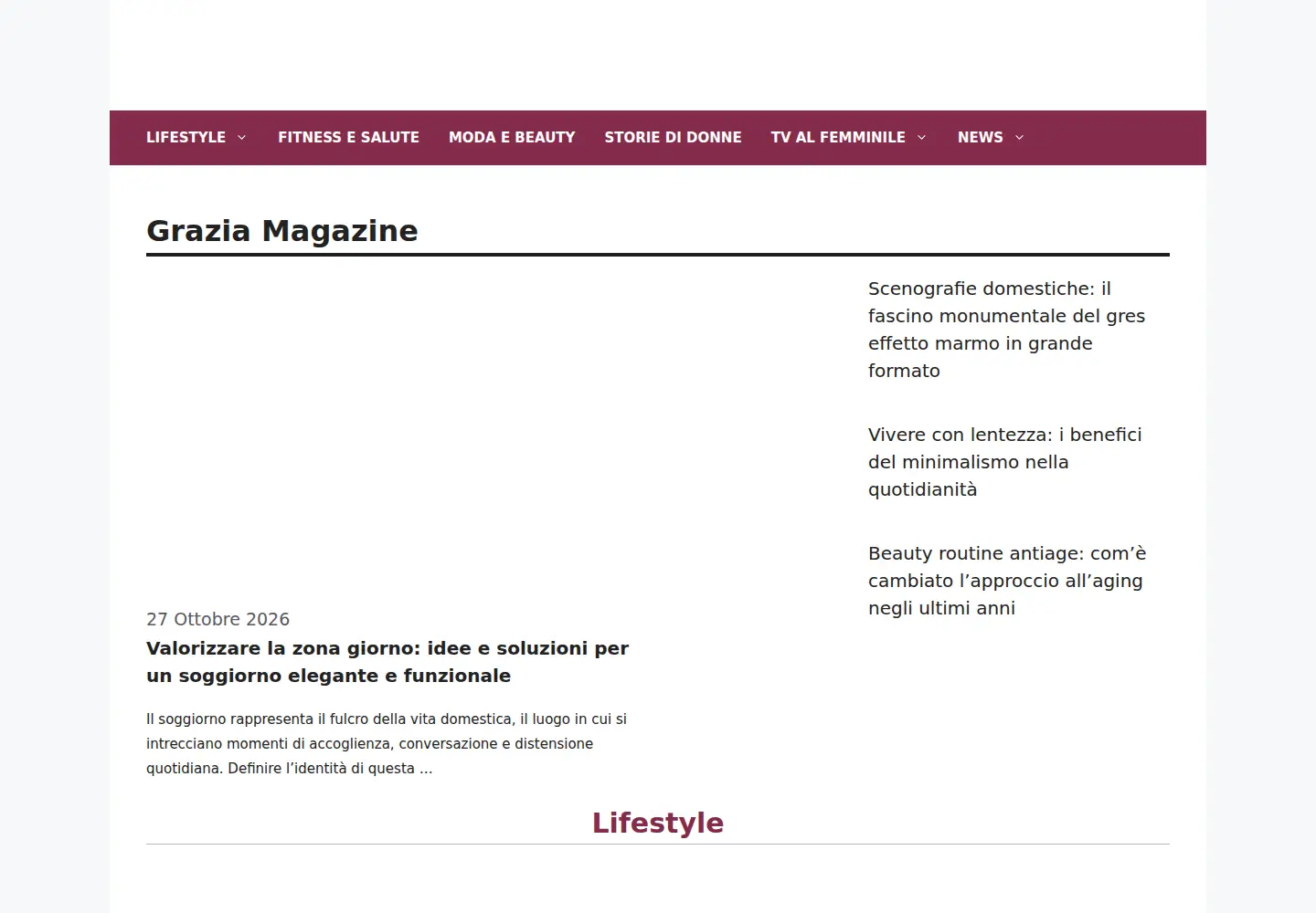 Captured homepage of graziamagazine.it in the current scan