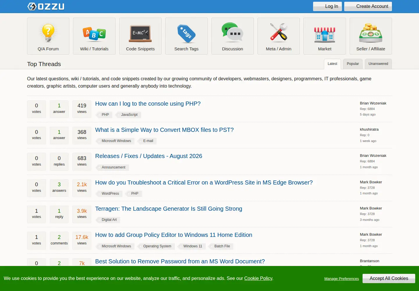 Screenshot of ozzu.com