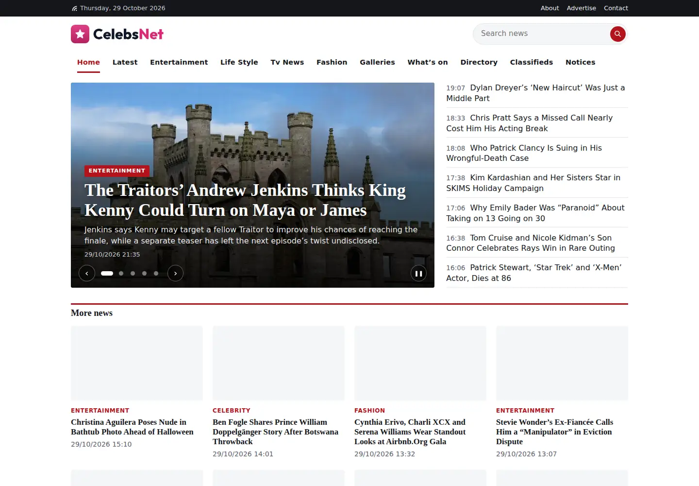 Screenshot of celebsnet.com