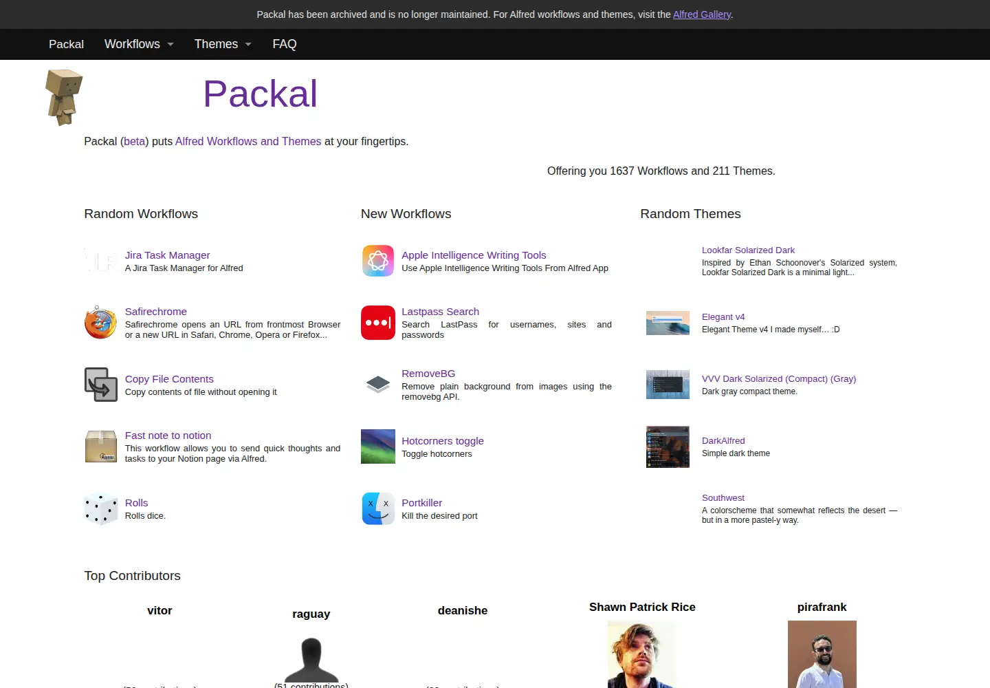 Screenshot of packal.org