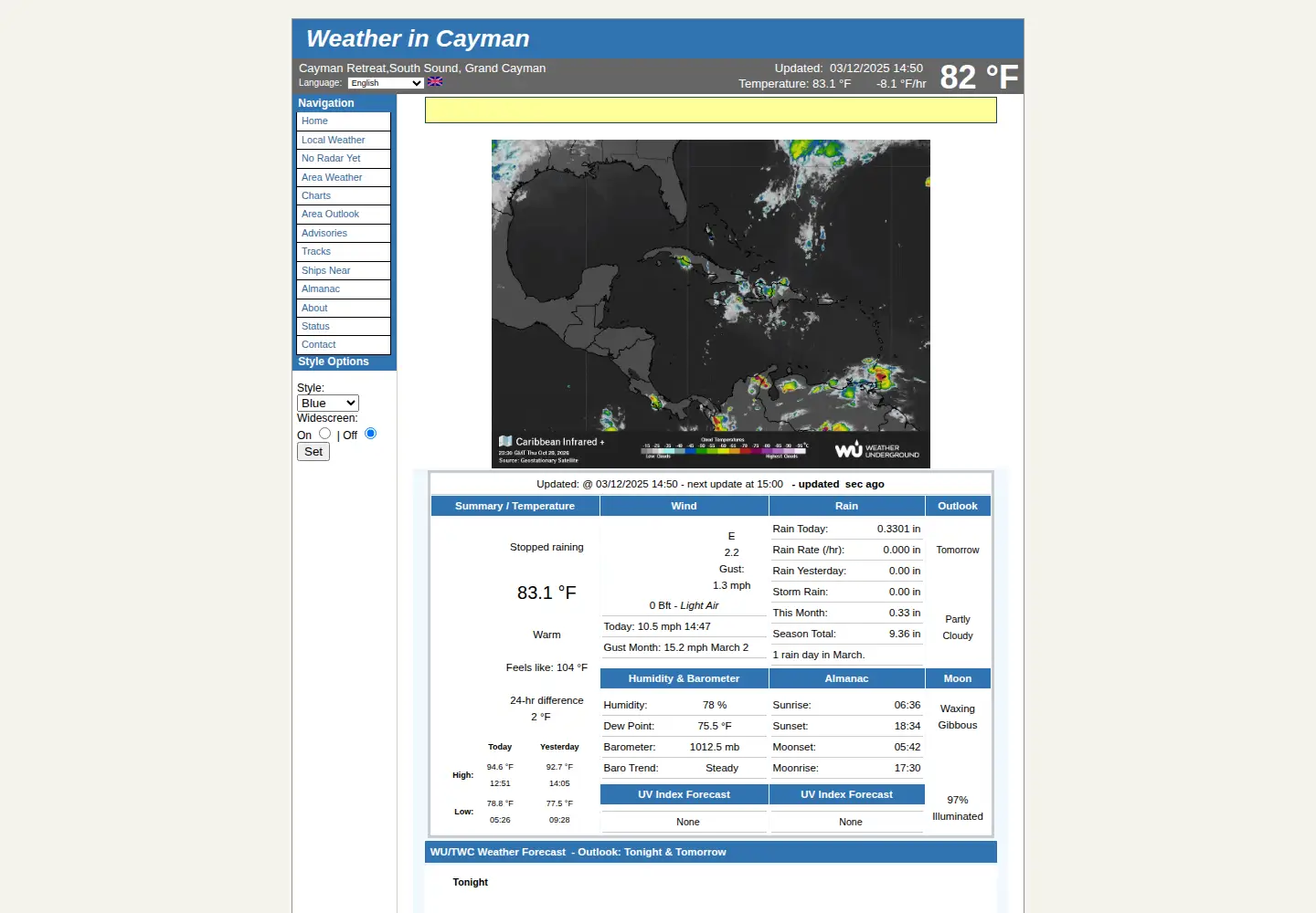 Screenshot of weatherincayman.com