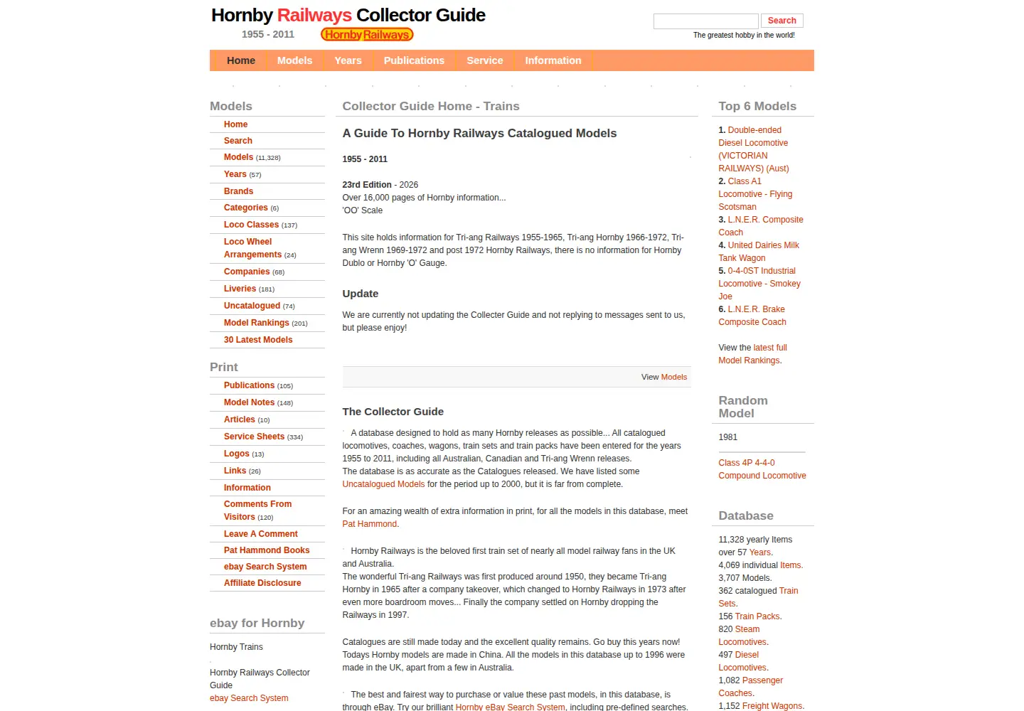 Captured homepage of hornbyguide.com in the current scan