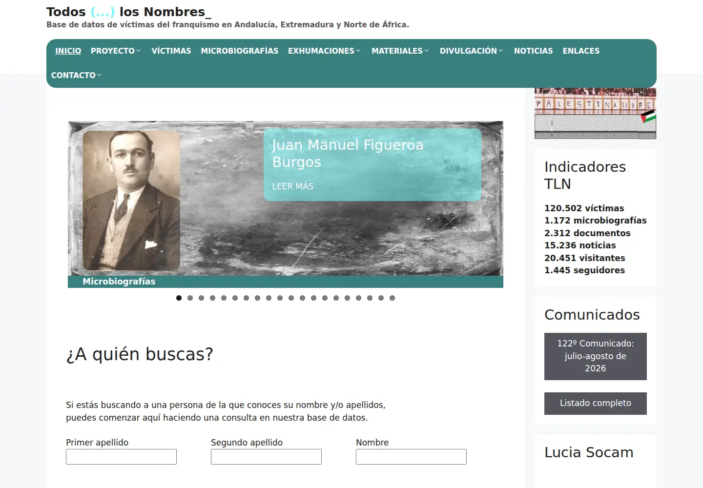 Captured homepage of todoslosnombres.org in the current scan