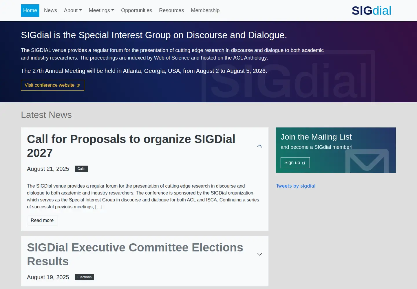 Captured homepage of sigdial.org in the current scan