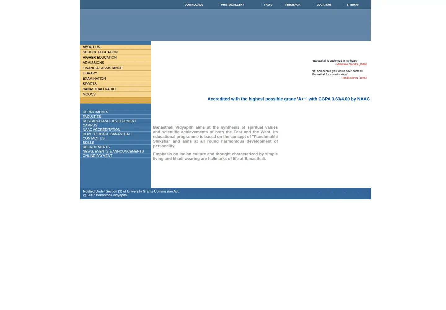 Screenshot of banasthali.org