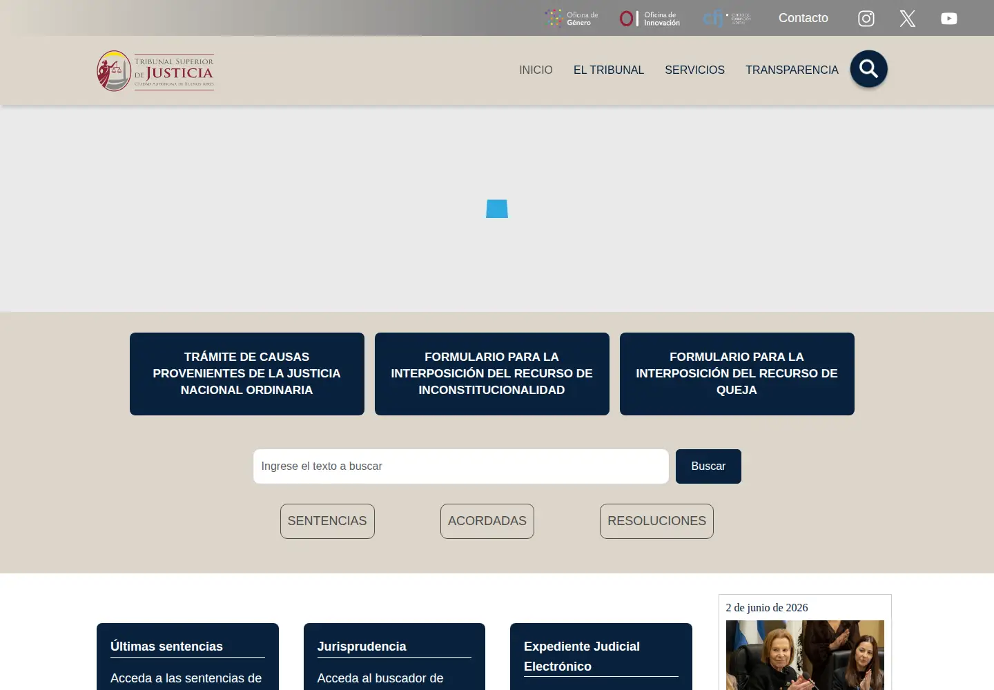 Captured homepage of tsjbaires.gov.ar in the current scan