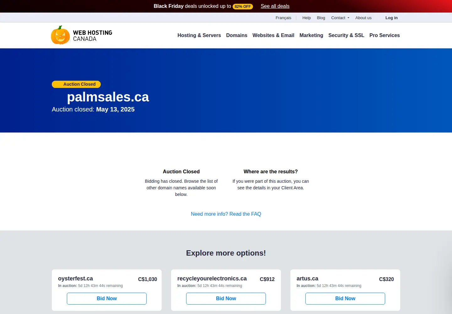 Screenshot of palmsales.ca