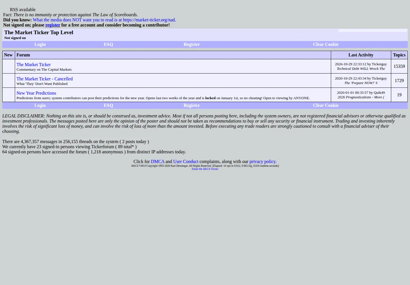 Captured homepage of tickerforum.org in the current scan