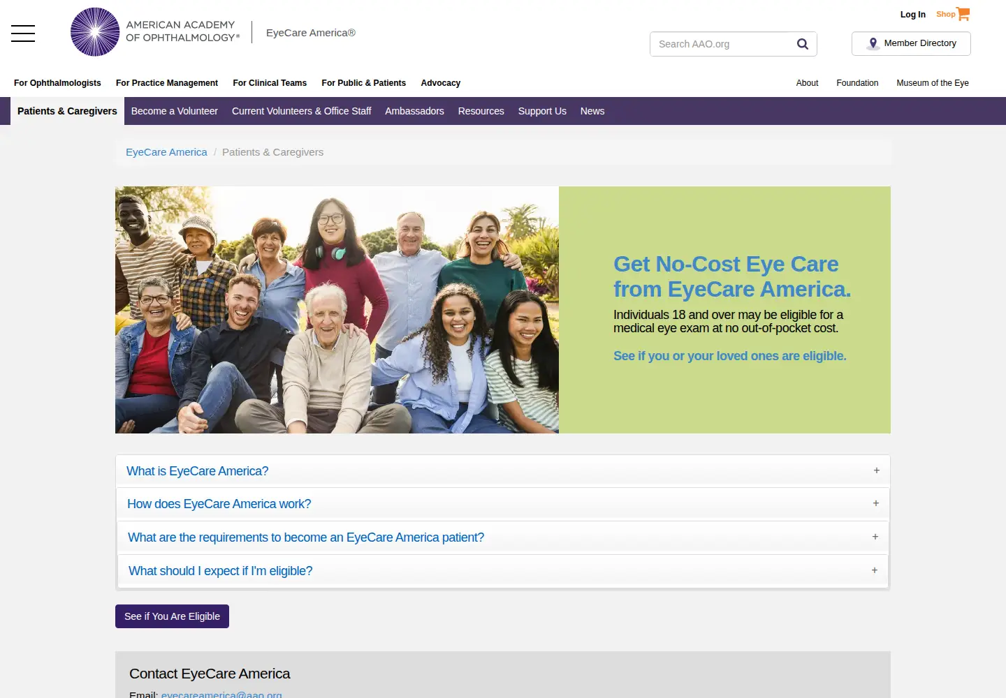 Screenshot of eyecareamerica.org