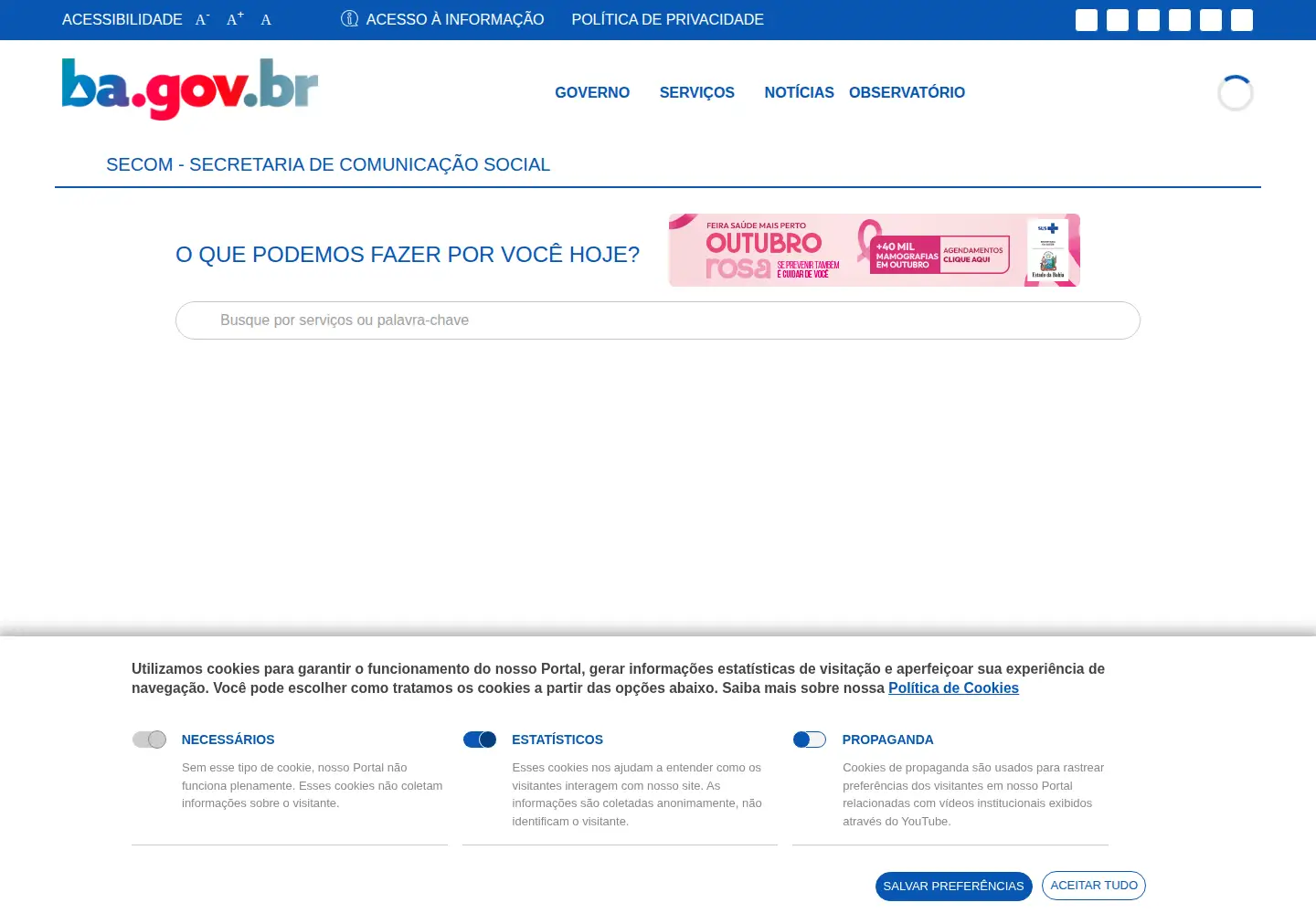 Screenshot of comunicacao.ba.gov.br