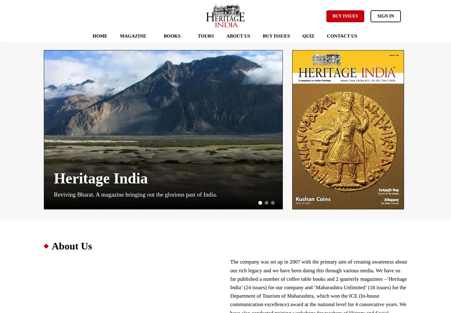 Captured homepage of heritage-india.com in the current scan