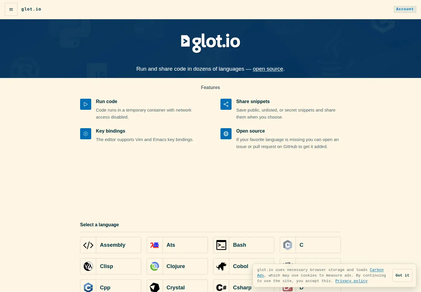 Screenshot of glot.io