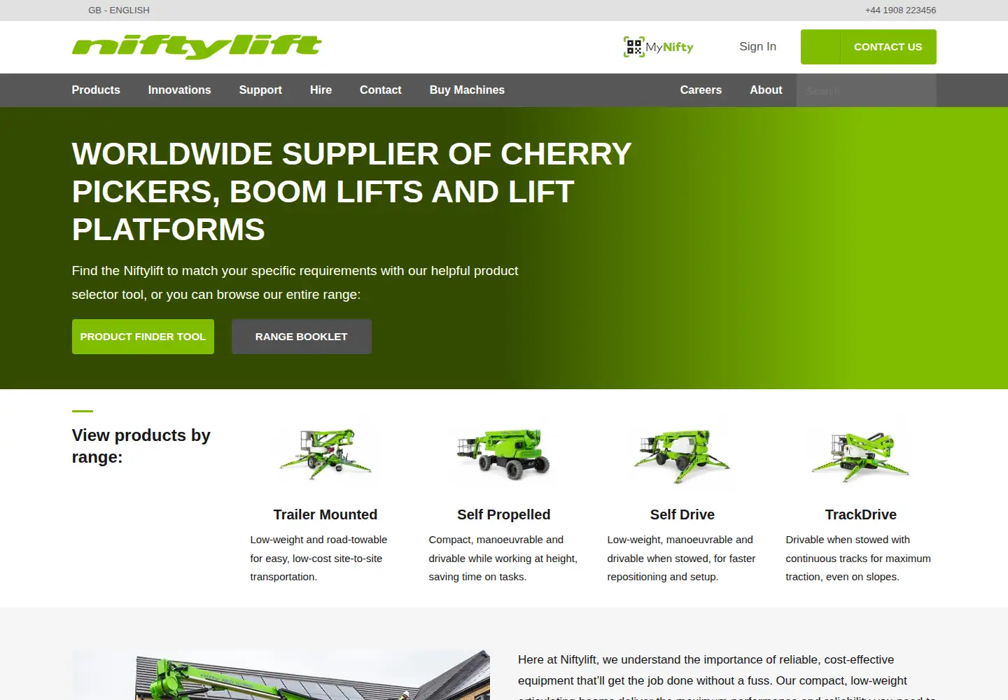 Screenshot of niftylift.com