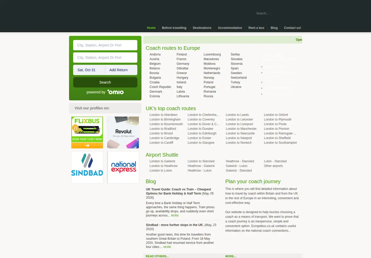 Captured homepage of europebus.co.uk in the current scan