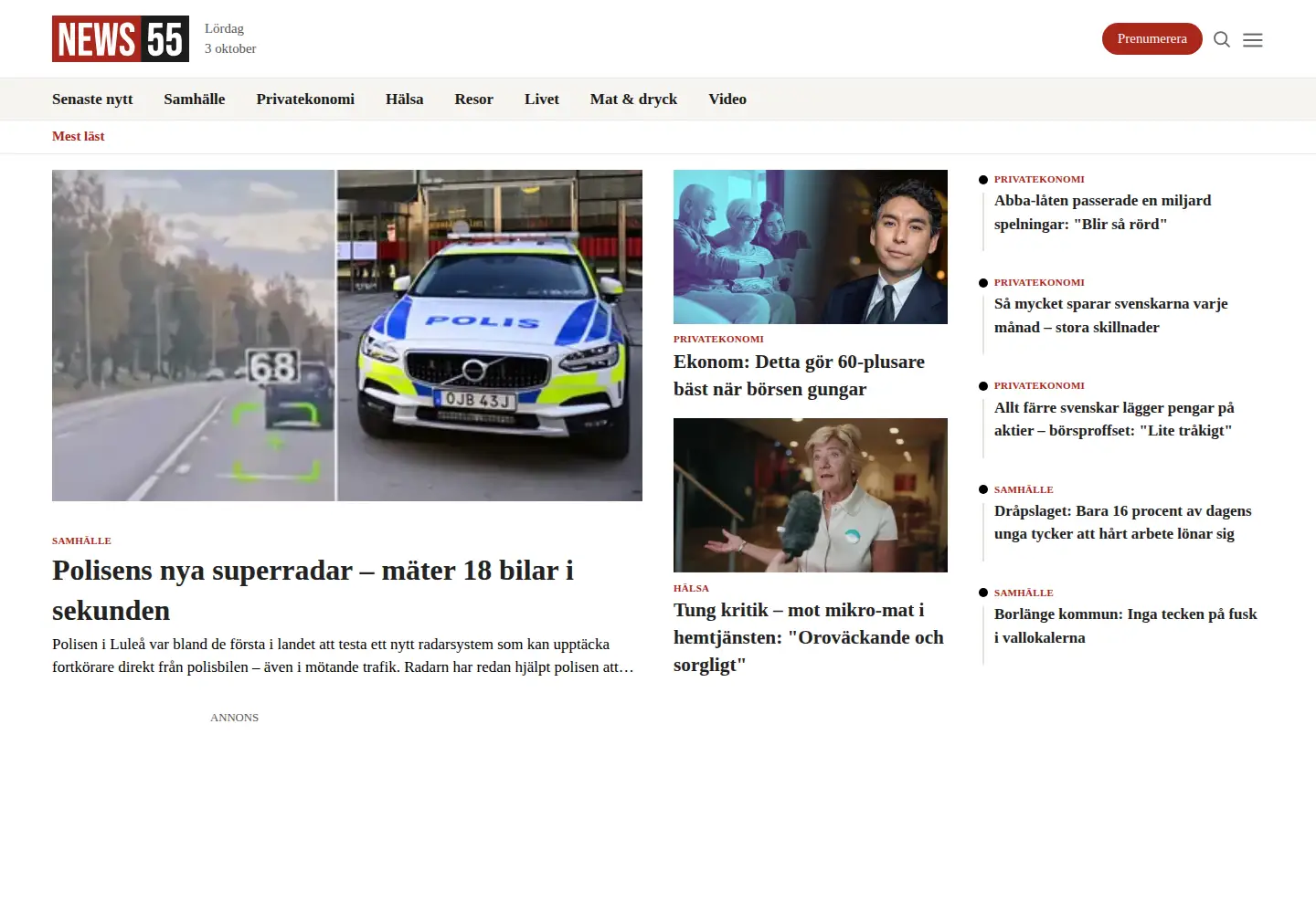 Screenshot of news55.se