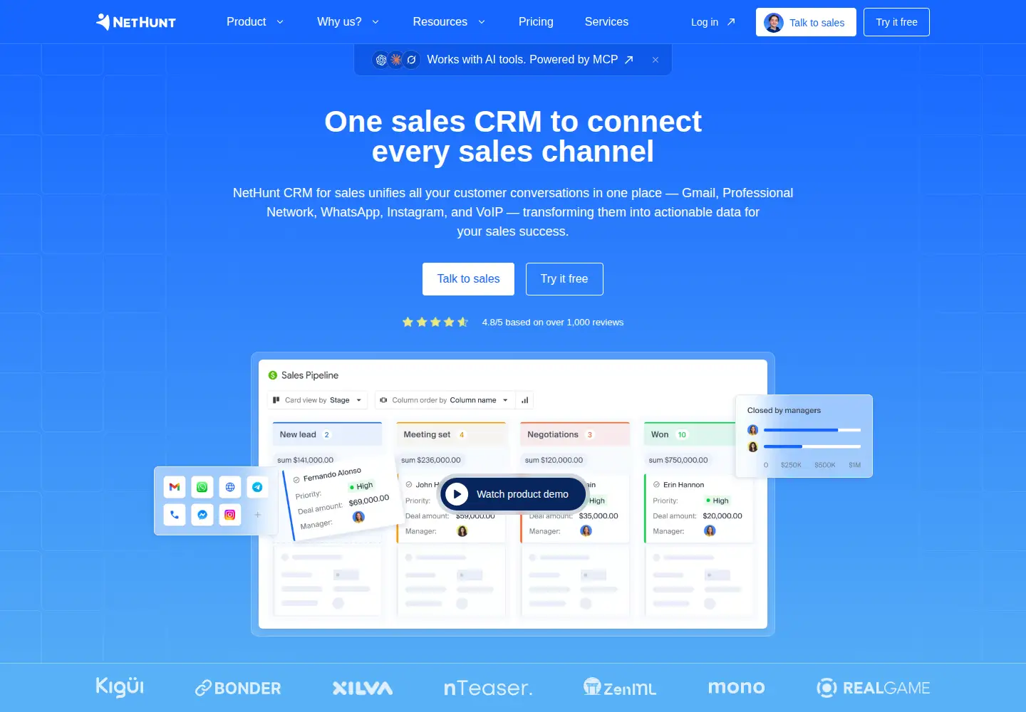 Captured homepage of nethunt.com in the current scan