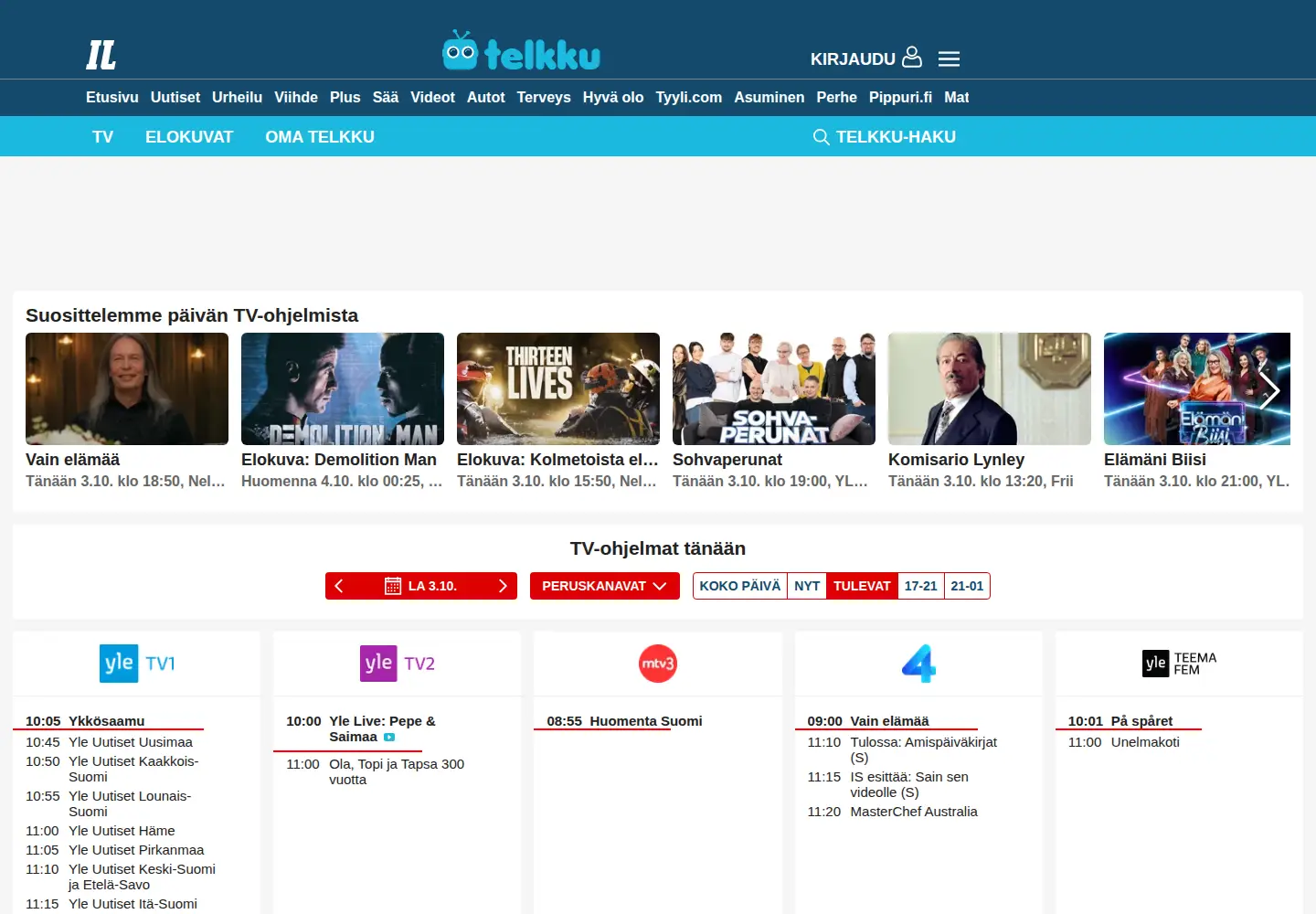 Screenshot of telkku.com