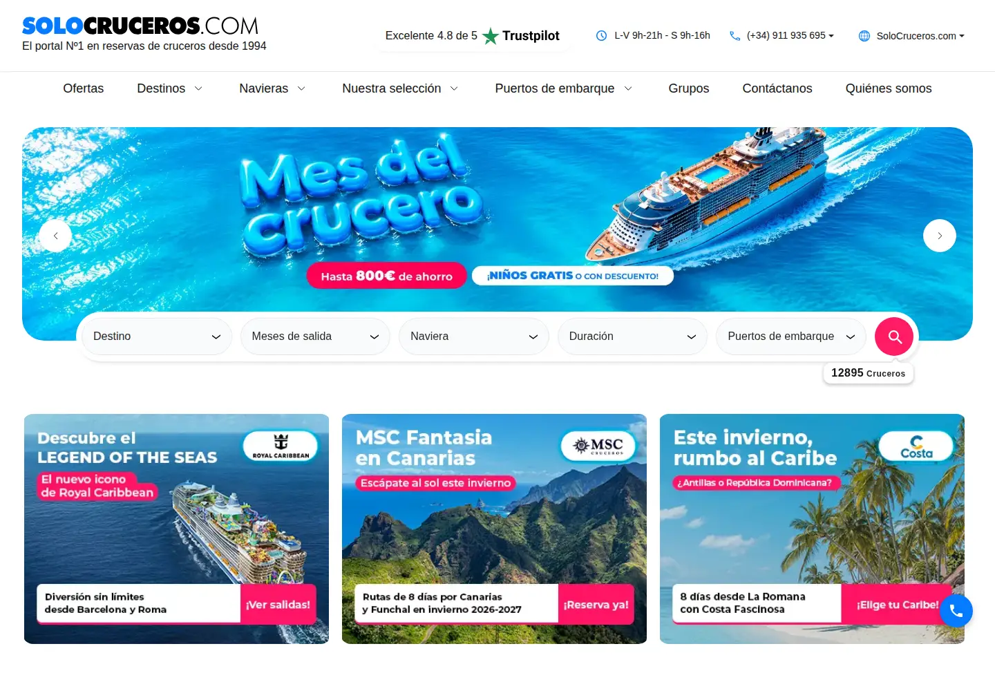 Screenshot of solocruceros.com