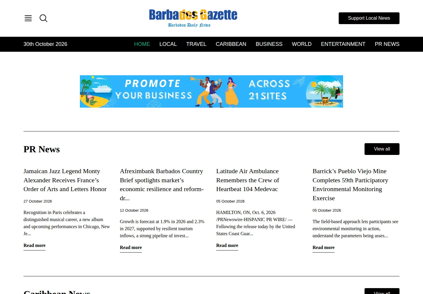 Screenshot of barbadosgazette.com