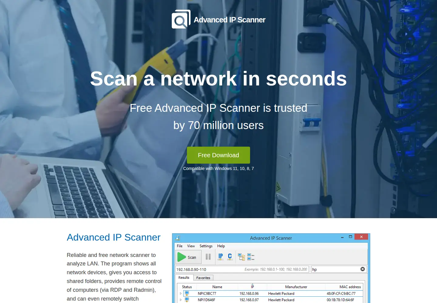 Captured homepage of advanced-ip-scanner.com in the current scan
