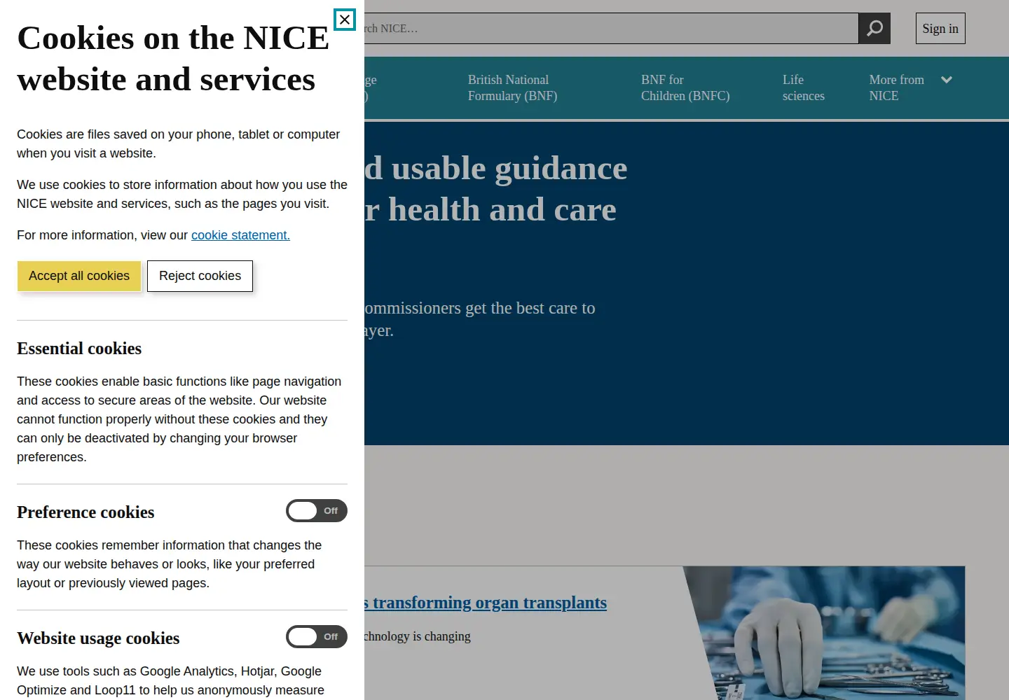 Screenshot of nice.org.uk