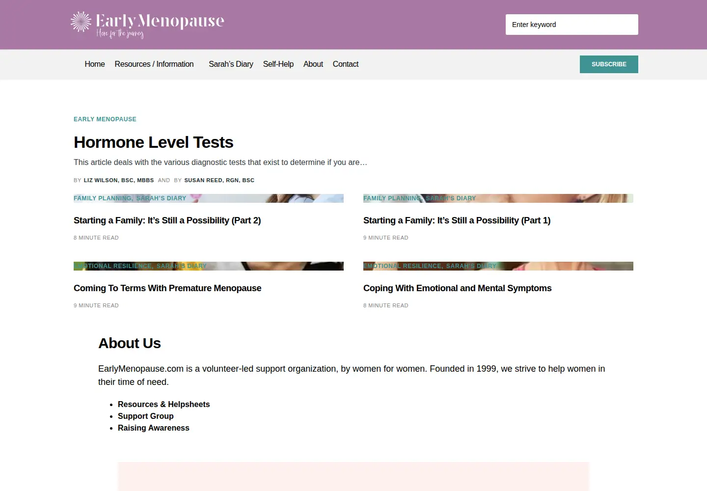 Screenshot of earlymenopause.com