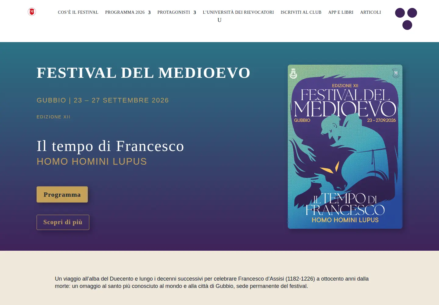 Captured homepage of festivaldelmedioevo.it in the current scan