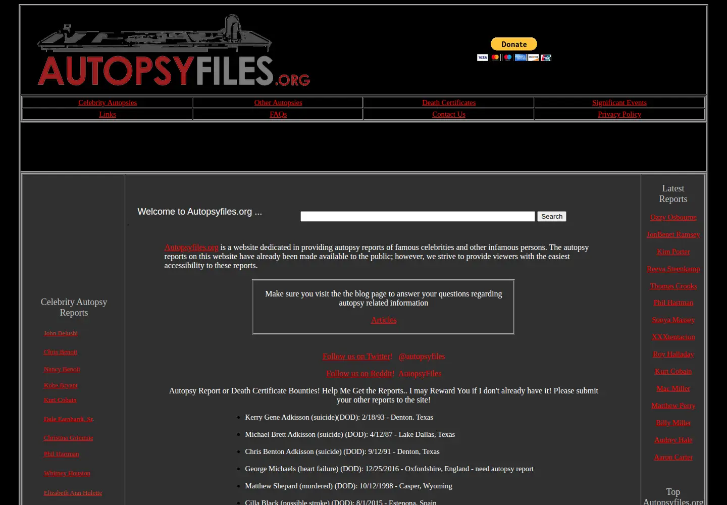 Screenshot of autopsyfiles.org