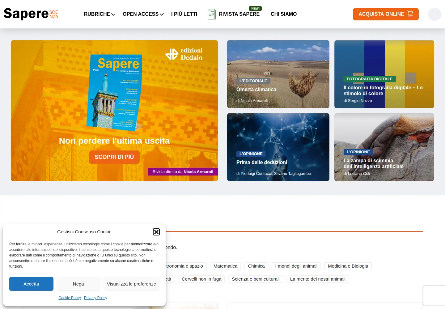Captured homepage of saperescienza.it in the current scan