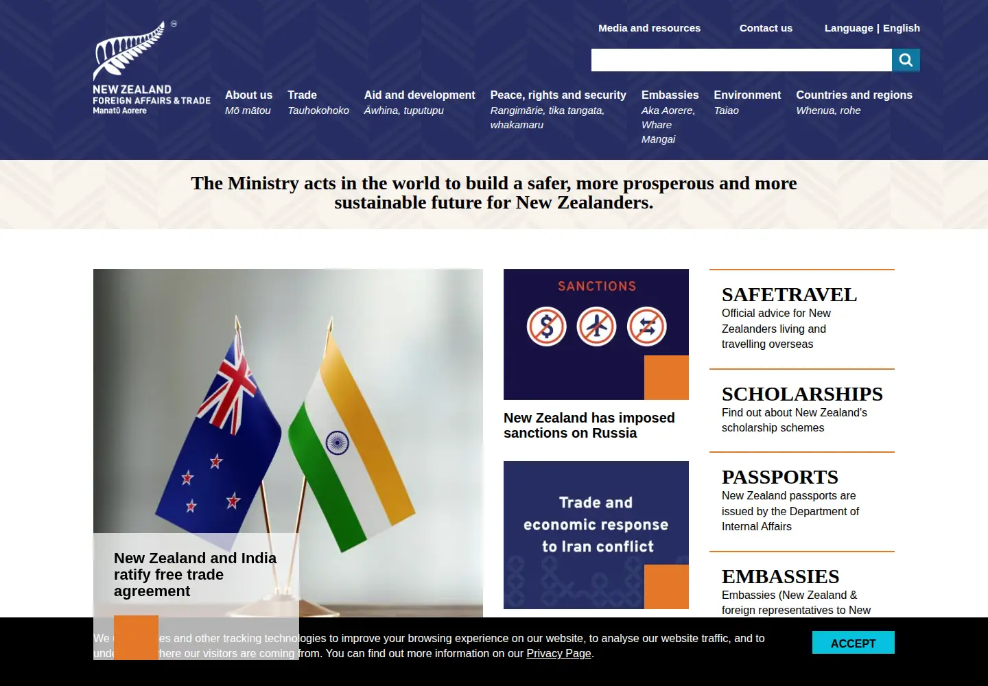 Screenshot of mfat.govt.nz