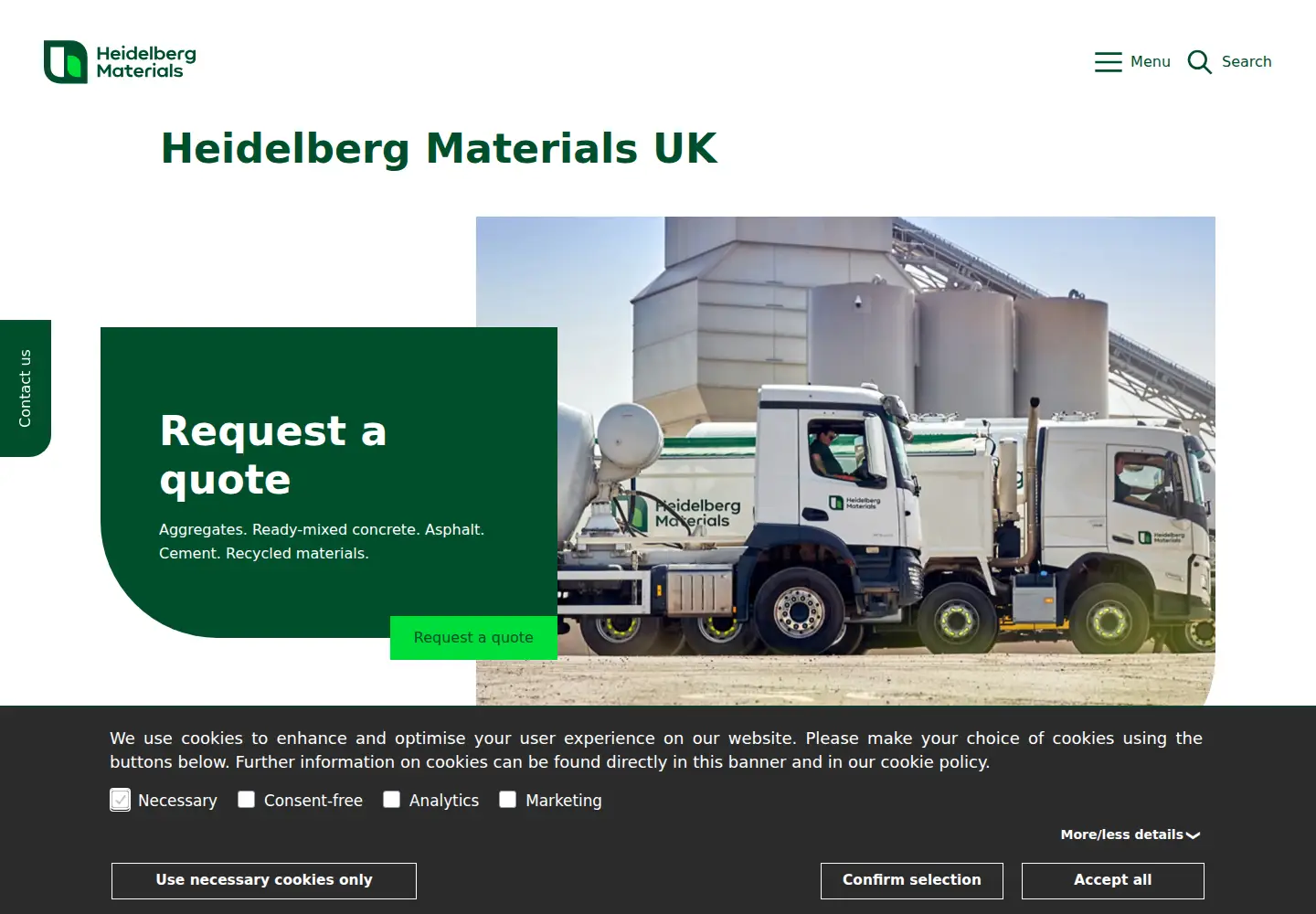 Captured homepage of heidelbergmaterials.co.uk in the current scan