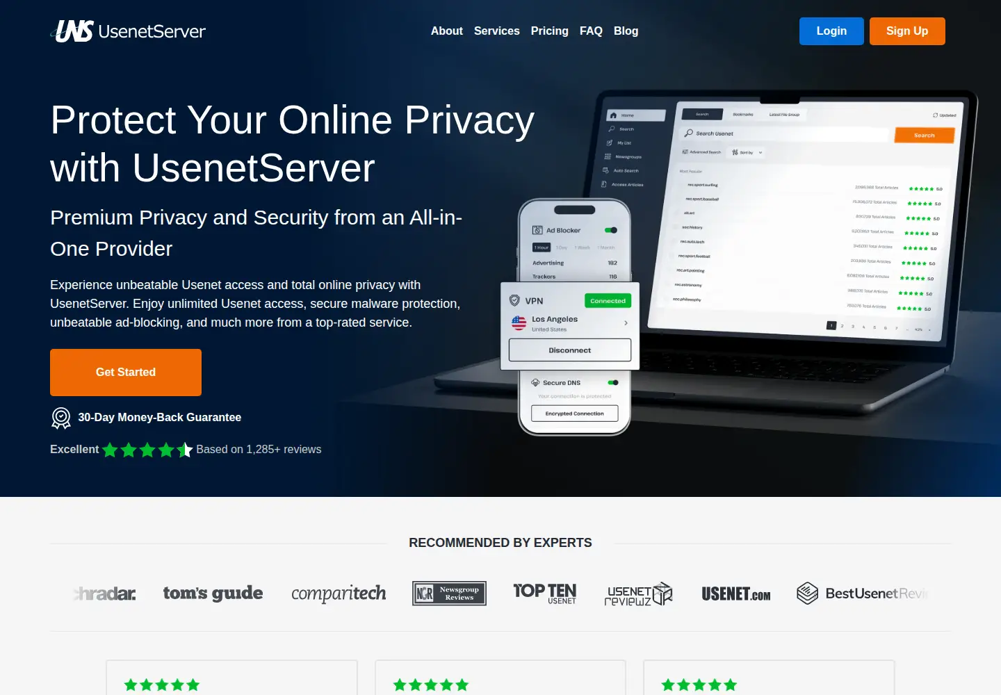 Screenshot of usenetserver.com