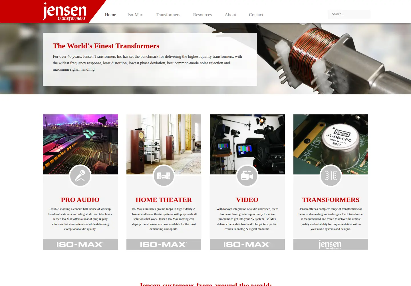 Captured homepage of jensen-transformers.com in the current scan