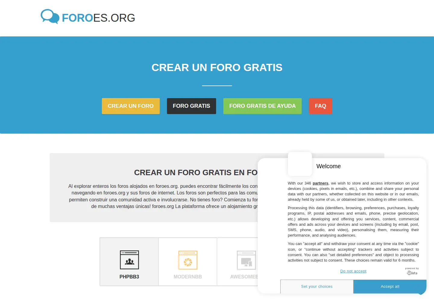 Captured homepage of foroes.org in the current scan