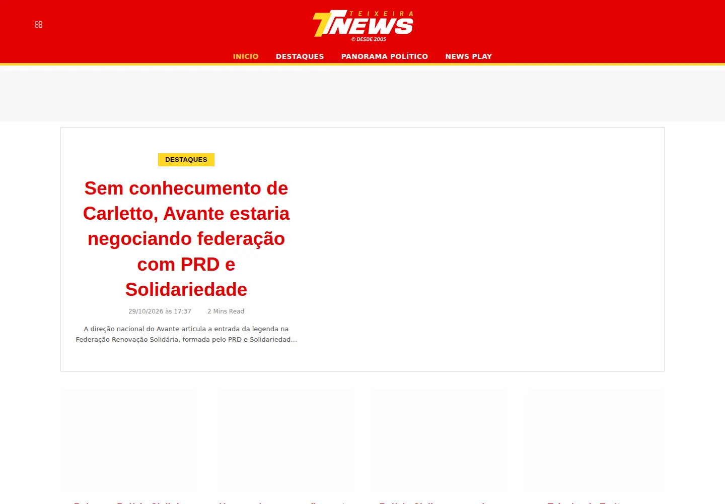 Captured homepage of teixeiranews.com.br in the current scan