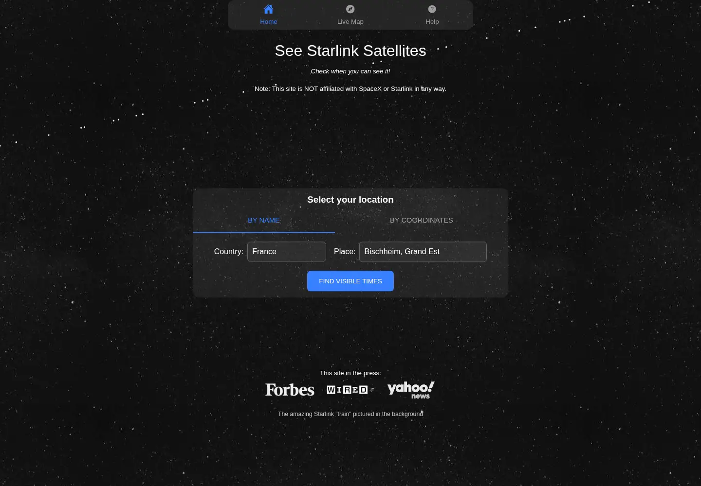 Captured homepage of findstarlink.com in the current scan
