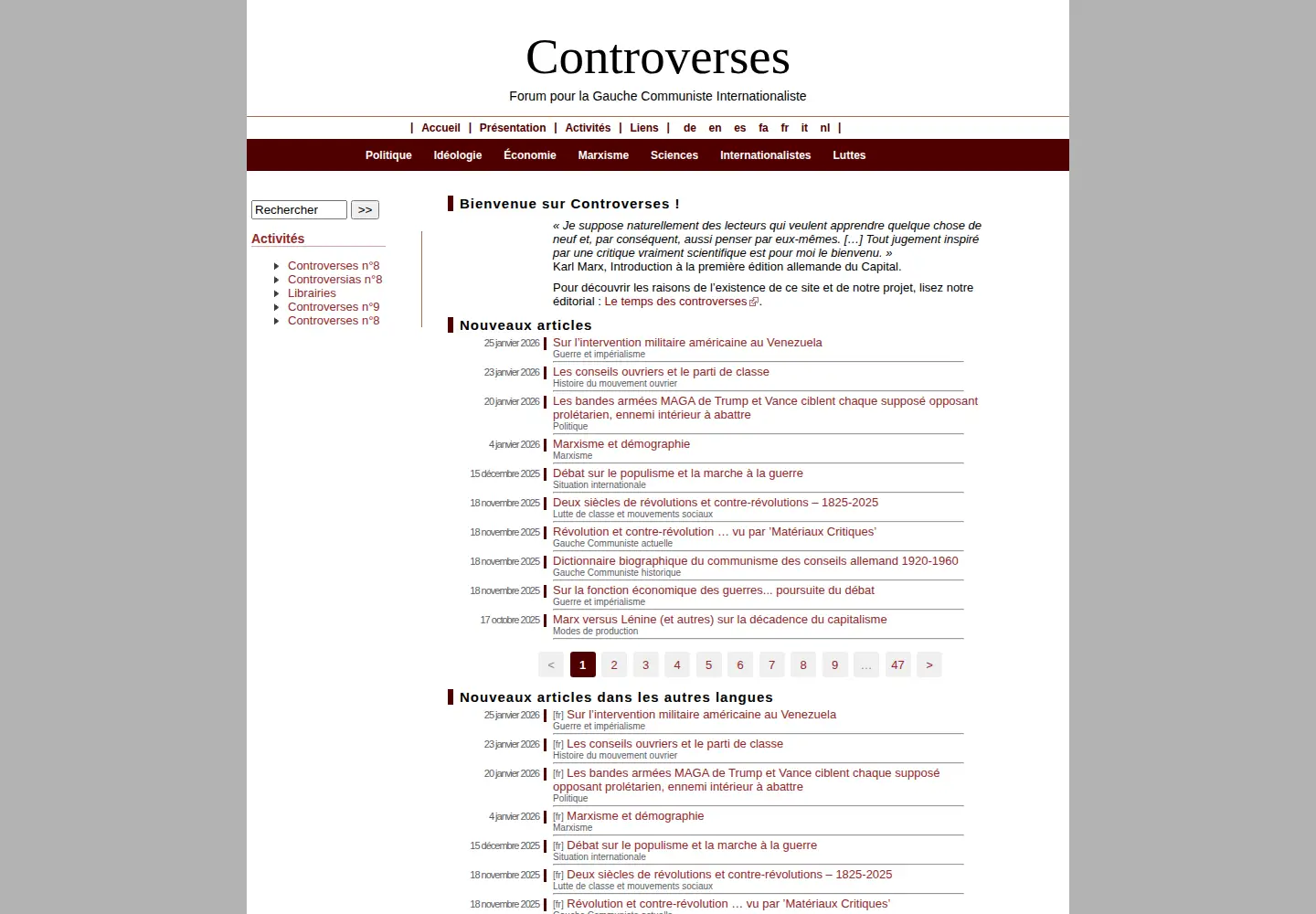 Captured homepage of leftcommunism.org in the current scan