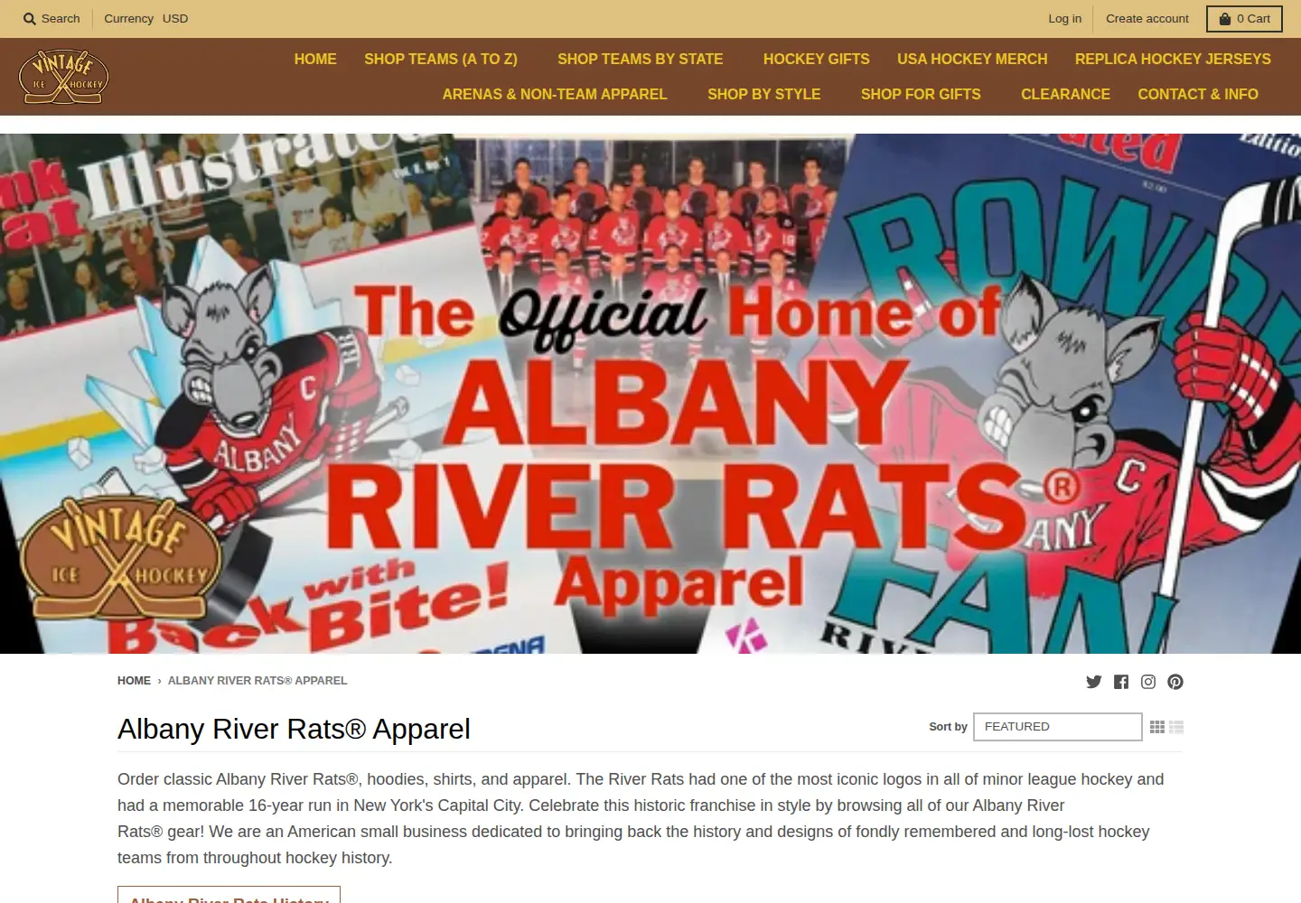 Captured homepage of albanyriverrats.com in the current scan